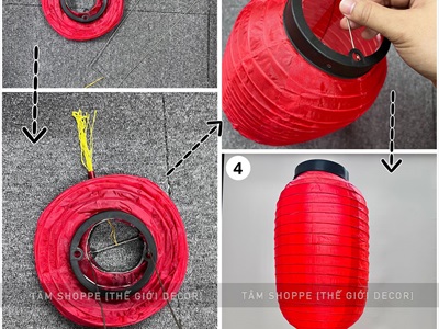 Lồng đèn dài vải đỏ trơn kiểu Nhật nhiều cỡ [Loại đẹp - Khung sắt] LDEN-VAI-04
